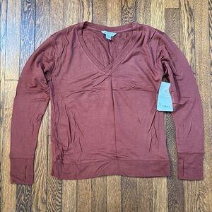 Athleta Sunrise V-neck sweatshirt, NWT, Medium, Brown